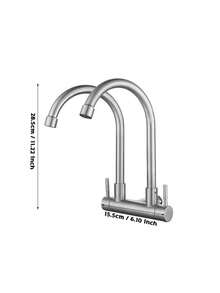 304不銹鋼雙噴口廚房水龍頭，單把雙控旋轉水槽龍頭，適用於洗碗 - 銀色 - 查看 6