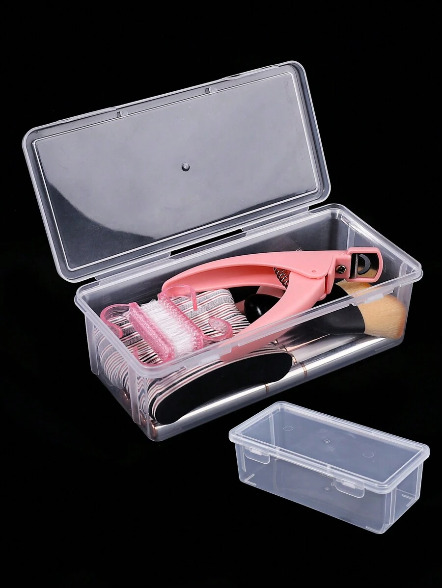Caja rectangular de plástico PP para almacenar herramientas de manicura, que incluye limas de uñas, bolígrafos de uñas y esponja removedora, caja de almacenamiento transparente para joyas y otros artículos pequeños - transparente - View 1