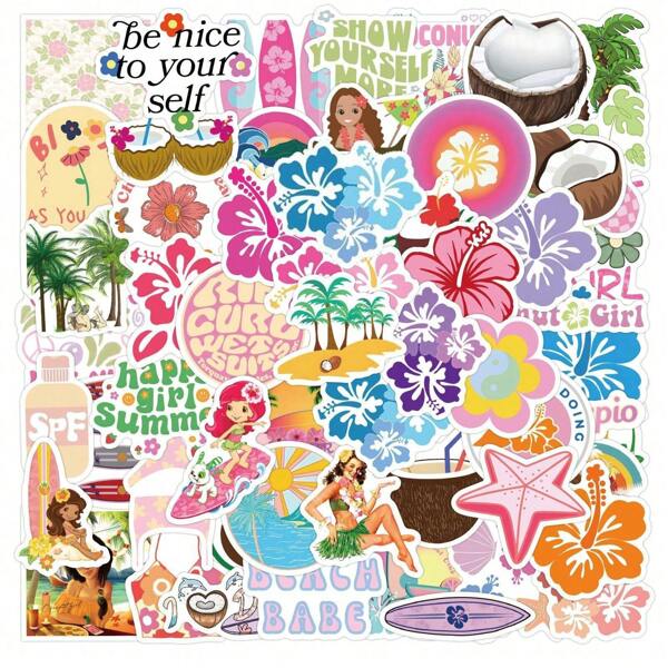 60 Stück Kokosnuss-Mädchen-Aufkleber, niedliche Cartoon-ästhetische Graffiti Vinyl wasserdichte Aufkleber, geeignet für Wasserflaschen, Laptops, Handys, Skateboards, Gitarren, Koffer, Scrapbooks, Helme und Dekoration von Kinder-, Teenager- und Erwachsenen Partyzubehör