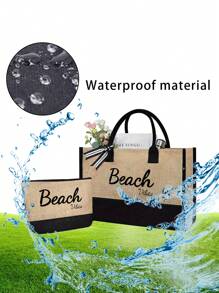 两件套女士沙滩手提包，包含化妆包和帆布沙滩包，简约大容量手提包，便携休闲收纳包，多功能购物袋，全新设计，适合婚礼、生日、节日等各种场合，是送给女性、妈妈、老师、朋友、伴娘、学生以及返校季的绝佳礼物。 - 卡其色 - 查看 6