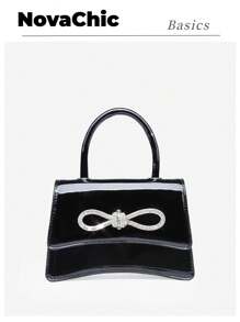 迷你黑色鑽石裝飾時尚方包附上衣單手柄 - 黑色 - 查看 1