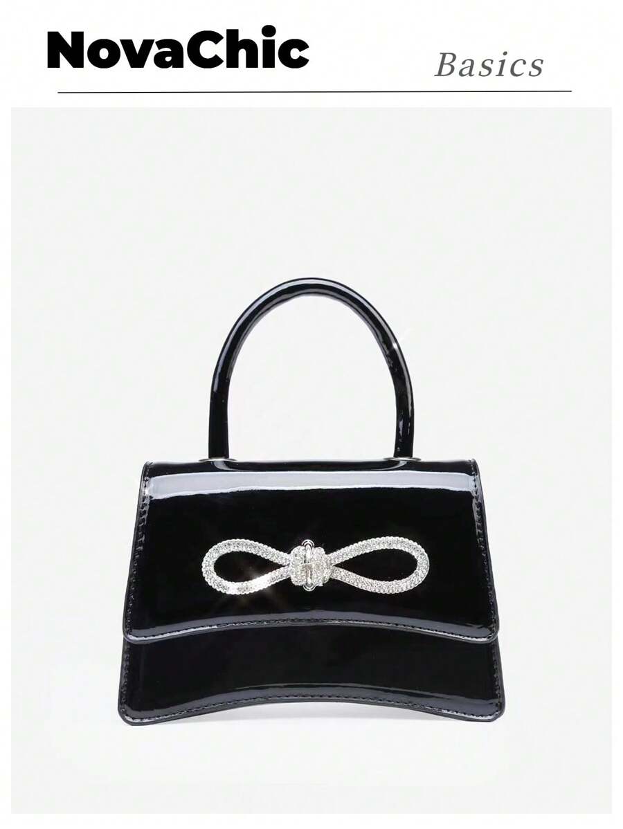 迷你黑色鑽石裝飾時尚方包附上衣單手柄 - 黑色 - 查看 1