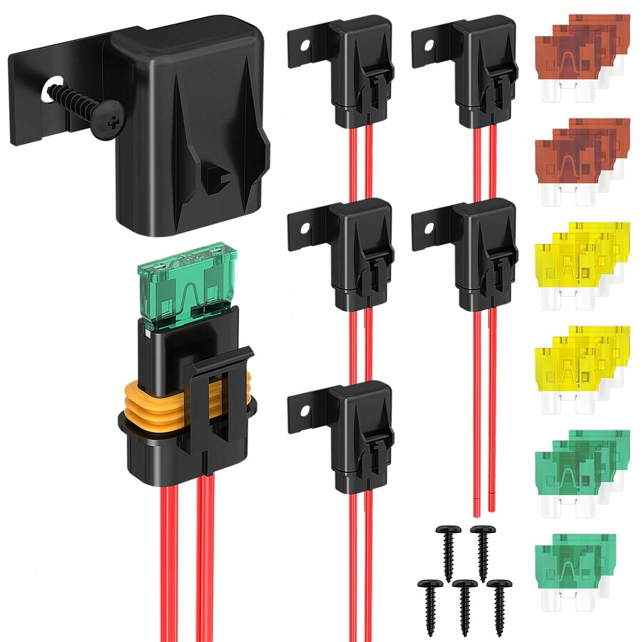 6PCS Inline Fuse Holder 12V 12 AWG Waterproof ATC/ATO Blade Fuse Holder With 20 Amp 30 Amp 40