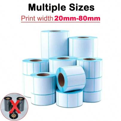 1 rolo de Etiquetas Autoadesivas de Código de Barras Térmicas para Envio, Etiquetas em Branco para Supermercados, Etiqueta Adesiva Branca para Impressora POS, Papel Adesivo de 20/30/40/50/60/70/80mm de Largura.