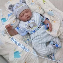 Reborn Baby Dolls, 22 Inch Lifelike Newborn Baby Doll Boy, Realistic Sleeping Dolls That Look Real, Handmade Weighted Vinyl Christmas Reborn Gift Set For Kids Age 3+ - Màu xanh lam - Xem 2