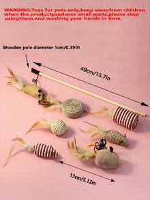 7 piezas/set Juego de regalos con caja de ratones de imitación juguetes para gatos, incluye vara tentadora para gatos - Multicolor - Ver 2