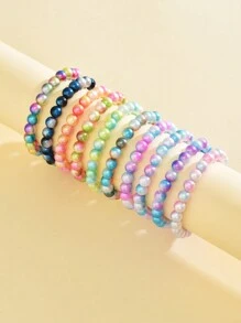 10 Chiếc Vòng Tay Nữ Đính Hạt Nhiều Màu Sắc Ngọc Trai Giả Và Hạt Vòng Tay Handmade, Kỳ Nghỉ Hè Tặng Bộ Trang Sức - Nhiều màu - Xem 3