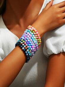 10 Chiếc Vòng Tay Nữ Đính Hạt Nhiều Màu Sắc Ngọc Trai Giả Và Hạt Vòng Tay Handmade, Kỳ Nghỉ Hè Tặng Bộ Trang Sức - Nhiều màu - Xem 2