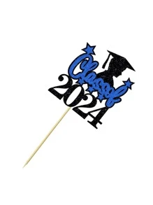 1 pieza de adornos para pastel de graduación Clase del 2024, Decoración para pastel de fiesta temática de graduación 2024 - Azul - Ver 5