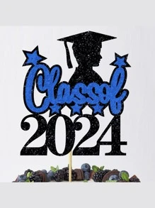 1 pieza de adornos para pastel de graduación Clase del 2024, Decoración para pastel de fiesta temática de graduación 2024 - Azul - Ver 4