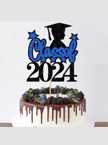 1 pieza de adornos para pastel de graduación Clase del 2024, Decoración para pastel de fiesta temática de graduación 2024 - Azul - Ver 3
