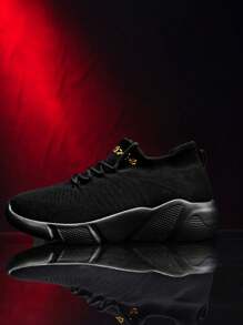 女性休閒運動鞋，布料材質，鞋帶式設計，平底襪子鞋，步行鞋，情侶運動鞋，2024年新款四季女性休閒運動鞋 - 黑色 - 查看 6