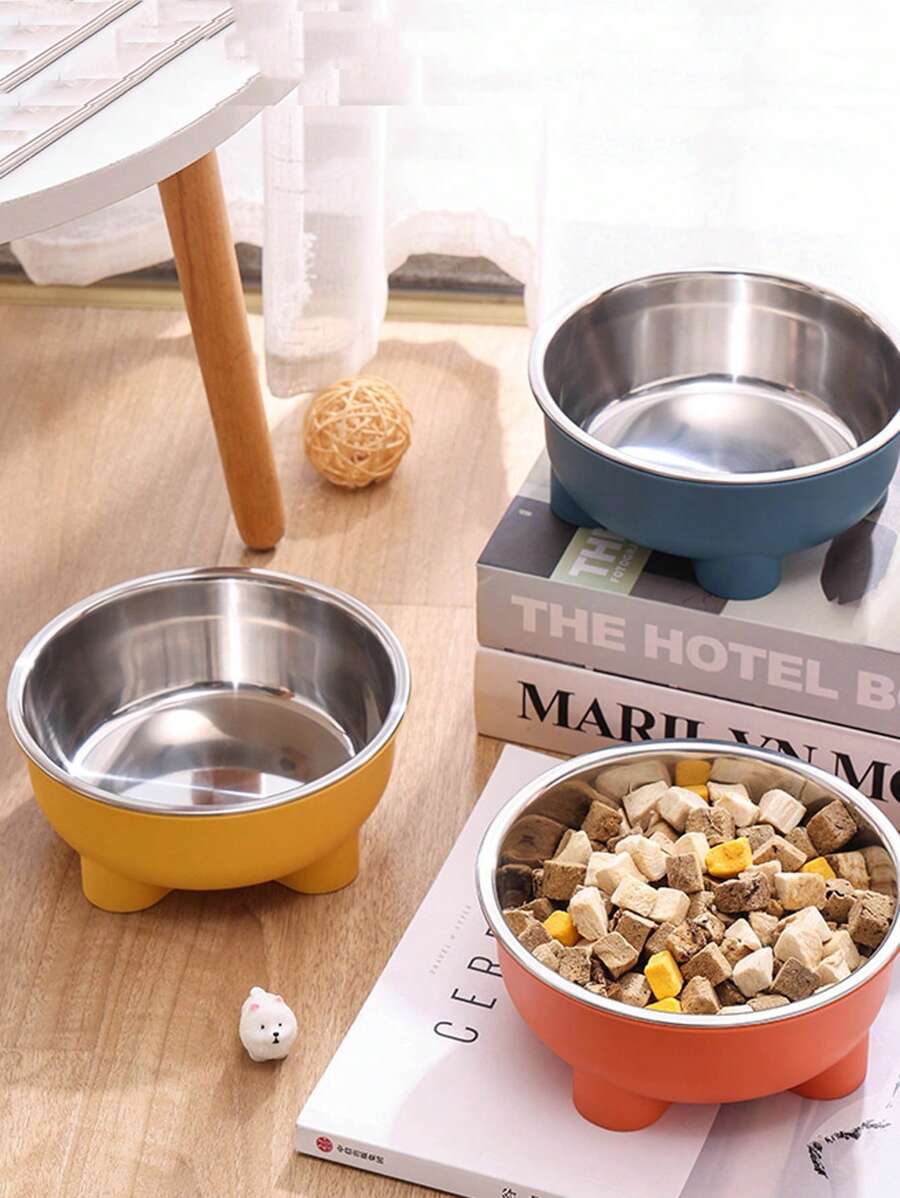 1pc New Stainless Steel Pet Bowl With Anti-Skid Design And Neck Protection For Dogs And Cats