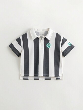 MARC&JANIE 夏季青少年輕盈時尚運動快干條紋短袖Polo衫