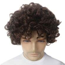 Brown Curly Short Afro Wig For Men California Men Cosplay Costume Daily Hair Synthetic Heat Resistant Men Full Wigs