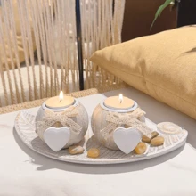 1 Pezzo Set portacandele a foglia bianca, portacandele per lumini, ciotola decorativa in legno carina con portacandele per lumini e pietre decorative per un'atmosfera accogliente, portacandele in legno per candele a colonna, stile Ins, regalo per matrimonio, anniversario, festa della mamma, decorazione per feste, regalo per il riscaldamento della casa, regalo di San Valentino, decorazione da tavolo da caffè per il soggiorno