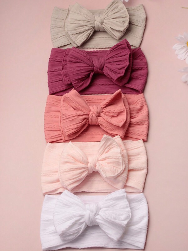 5pcs Fashionable Double-Layer Jacquard Bowknot Baby Headbands