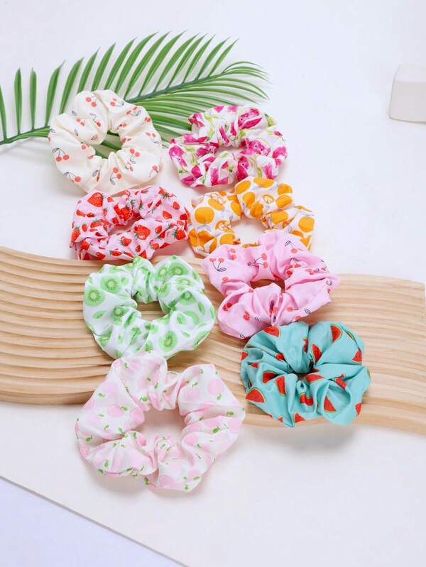 4 piezas Scrunchies para el cabello con estampado de frutas (estilo al azar) modernos y lindos para uso diario o fiestas