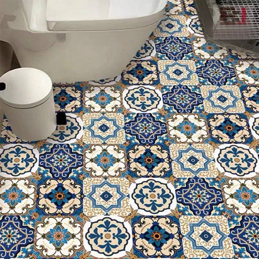 1 Roll Blue Bohemian Pattern Tile Sticker PVC Waterproof Wall Paper For