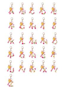 1入組首字母鑰匙扣乾花字母蝴蝶鑰匙扣錢包後背包車鑰匙掛件女孩禮物 - 彩色 - 查看 1