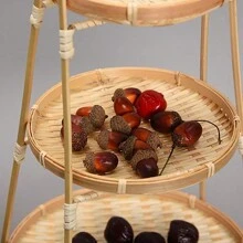 1 pieza Estante de almacenamiento de bambú de 1/2/3 niveles para bocadillos, pasteles y fiestas, adecuado para fiestas de compromiso y banquete, estante portátil para restaurante