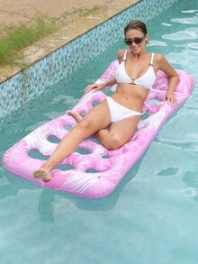 1 Pack Pool Floats Raft Extra Covered Pool Floats For Adults, Inflatable Oversized Pool Raft With Headrest Ultra-Comfort Floating Mat Floaties(XL,  Printing OfThe Tree Leaf Design ) - Pink - View 3