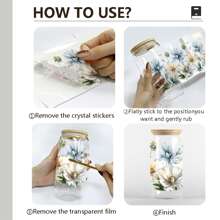 6pcs/Set Beautiful Flowers UV DTF Transfer Sticker Libbey Glass Cups Diy Wrap Transfer Sticker For 16oz Glass Cup Waterproof Sticker Bottle Sticker Adhesive Sticker-