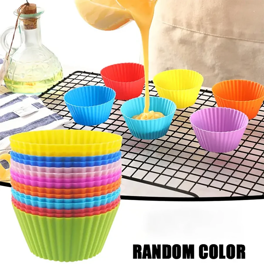 10PCS Silicone Cake Mold - Round Shaped Muffin Cupcake Baking Molds For DIY Cake Decorating And Kitchen Cooking - Bakeware Maker For Perfectly Shaped Cakes And Treats - Multicolor - View 1