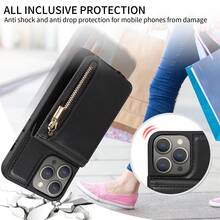 防護 RFID 的PU皮革手機套和錢包套，卡片位、揹式、肩帶、拆卸式手帶，適用於Iphone、三星等手機女性專用手機套 - 黑色 - 查看 7