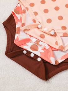 春季嬰兒女寶寶3件套裝- 印花無袖連身衣配上蓋子袖