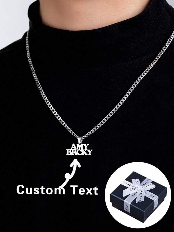 Customized European And American Style Minimalist Personalized Name Necklace Pendant For Men And Women. Perfect Gift For Boyfriend, Brother, Or Classmate On Anniversary, Christmas, Or Halloween. Silver,Gold Stylish,Fall Fashion,Contracted,Simple,Old Money,Vintage,Casual,Punk Custom,Personalized,Unique Ideal Gifts For Him Family,Friends,Boyfriend,Dad,Son,Grandparents For Anniversaries,For Birthdays,For Daily Wear,For Prom,For Valentine's Day,For Graduation,For Weddings,For Father's Day