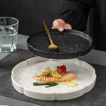 Platos cerámicos negros creativos y minimalistas de alta calidad, con textura mate para bistec, para uso doméstico, de restaurante y de hotel - Negro - Ver 3