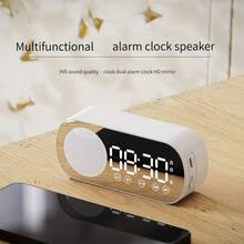 1pc,Desktop Home Speaker,Alarm Clock,Wireless Clock Speaker, Can Act As A Mirror, HIFI Sound Quality, FM Radio, High-Definition Mirror Clock TWS Speaker, Battery Display, Touch Screen Buttons, Music Clock, Compact And Portable Room Decor Digital Clock Bedroom Decor Dormitory Decor Back To School Home Decor School Supplies