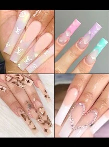 Mixed-Size Full Cover False Nail 5XL Press On Acrylic Nails Extra Long Transparent Ballet Square  Coffin Nail European American Style DIY