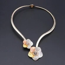 1 Set Gold Plated Crystal Flower Shaped Necklace, Earrings, Bracelet And Ring Jewelry Set, Suitable For Women For Weddings, Parties, Daily Wear, And Gifts. Valentines,Mom,Mother,Mother's Day,Gift