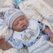 Reborn Baby Dolls, 22 Inch Lifelike Newborn Baby Doll Boy, Realistic Sleeping Dolls That Look Real, Handmade Weighted Vinyl Christmas Reborn Gift Set For Kids Age 3+ - Màu xanh lam - Xem 6