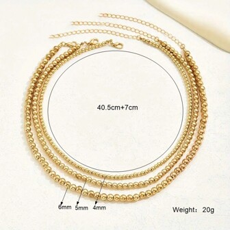 3入組時尚簡約風格多層金色閃亮珠子項鍊,給女性的絕佳禮物,適用於各種場合