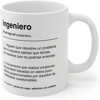 Taza de "Ingeniero" divertida para café o té, con diseño de definición sarcástica en español - Regalo perfecto para amantes del humor y la ironía