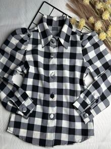 Krica Kids - Camisa Feminina Infantil de Alfaiataria em Padrão Xadrez