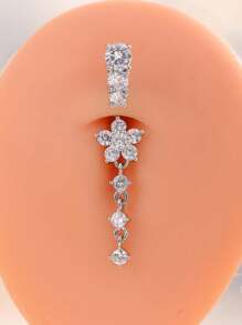 完美穿孔方晶锆石花朵装饰肚脐环不锈钢男女皆宜无需穿孔隔膜身体首饰情人节、妈妈、母亲、母亲节、礼物 - 無色 - 查看 1