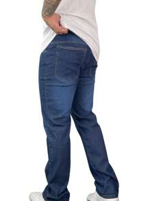 Calça Jeans Masculina Perna Reta Básica Azul Skatista Bolso - Azul Marinho - Visão 4