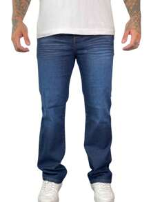 Calça Jeans Masculina Perna Reta Básica Azul Skatista Bolso - Azul Marinho - Visão 2
