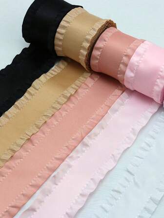 (每捲5碼) 4cm裙邊緞帶，適用於禮品包裝，蛋糕製作，花束裝飾，婚禮裝飾，手工藝品，髮飾，胸針，服裝修飾等。