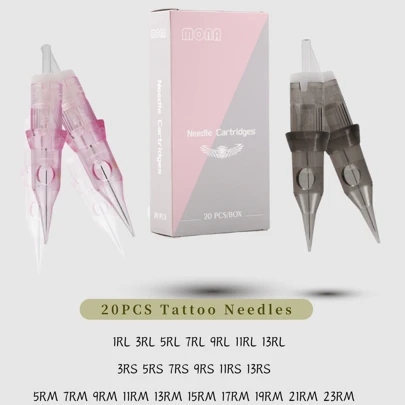 Mona 20pcs/Box RL/RS/F SIZE Grey Professional Disposable Tattoo Cartridges Needle Cartridge Tattoo Needles Standard Size Round Liner For Cartridge Tattoo Pen Machine Tattoo