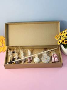 7 piezas/set Juego de regalos con caja de ratones de imitación juguetes para gatos, incluye vara tentadora para gatos - Multicolor - Ver 1