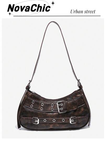 1PC Y2K Gothic Fashionable Type Rivet Decoration Vintage Block Decoration Women's Shoulder Bags And Shoulder Botes Are Adjusted For Daily Travel, Perfect For Music Festival, Rock Style Bag For Women