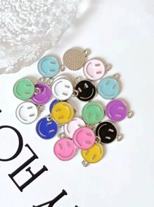 20pcs Mixed Color Zinc Alloy Emoticon Design Bead For Diy Necklace, Bracelet Making
