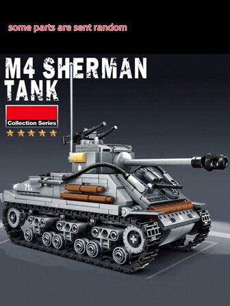 1个坦克造型小颗粒积木模型，创意趣味，适合14岁以上儿童，坦克造型，工程车辆拼装积木桌面摆件，3D手工拼图，节日装饰，龙年新款，适合作为家居/办公室桌面摆件，节日礼物，袋装