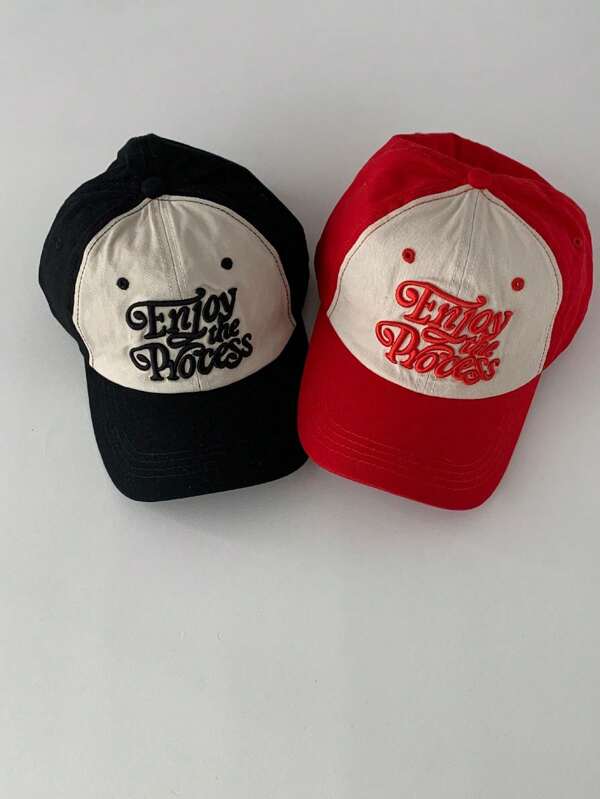 1pc New Arrival Contrasting Color Wide Brim Small Face Baseball Cap, Student Letter American Style Baseball Hat,