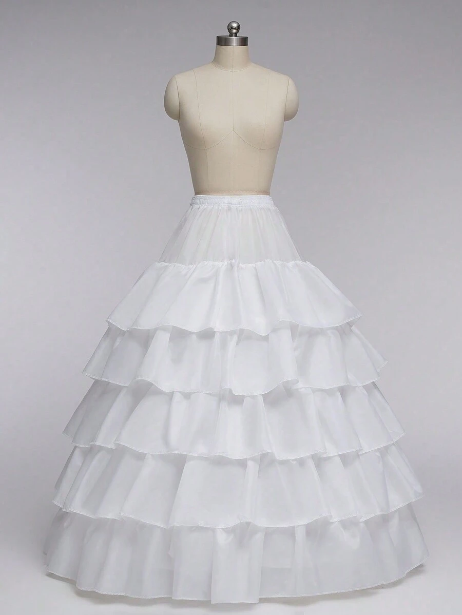 1pc Bridal Crinoline Petticoat, Elastic Waist Tie Hook And Loop 4-Steel 5-Ruffle Slip,Elegant,Party - White - View 1